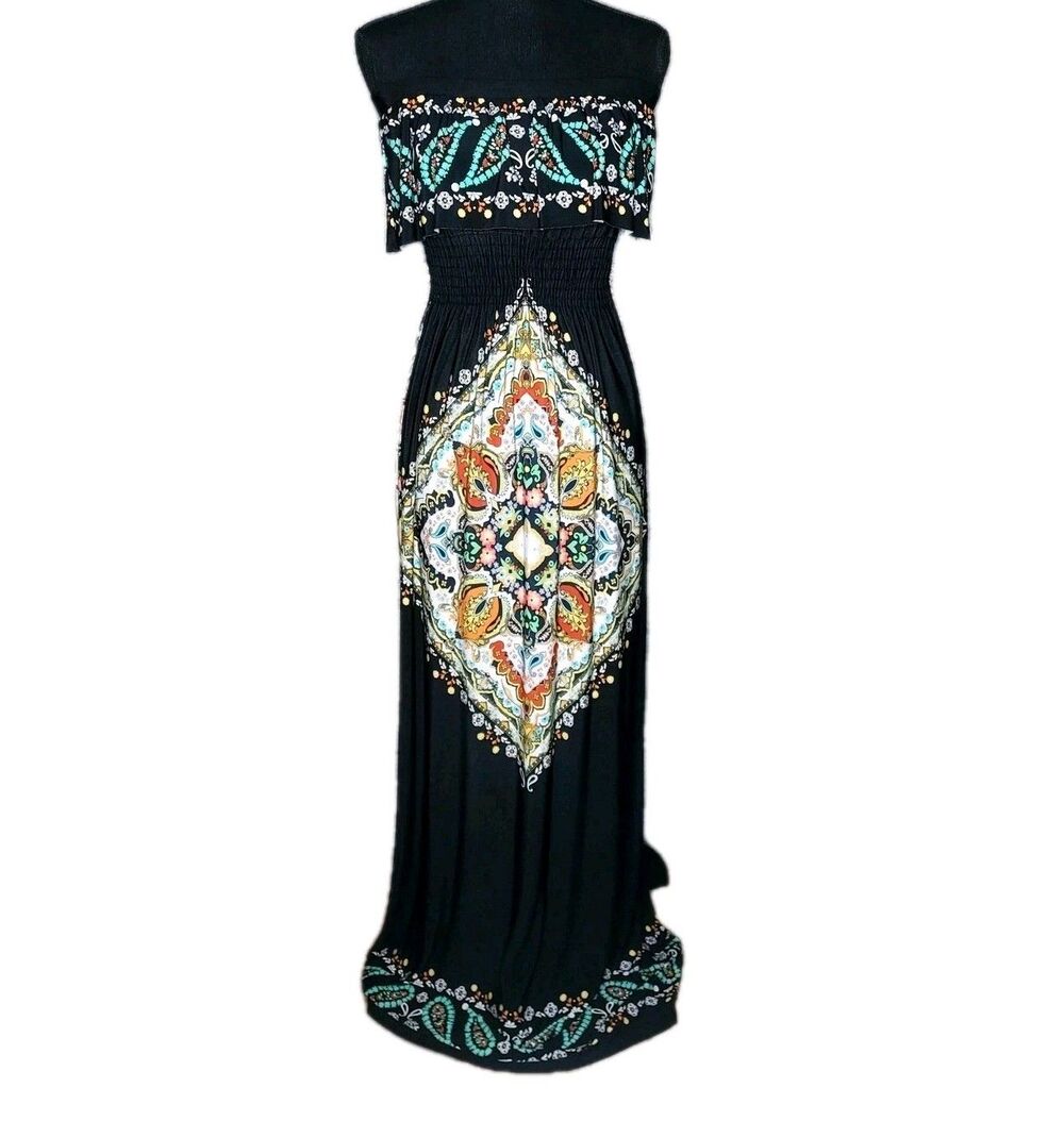 VTG Arden B Paisley Whimsygoth Y2K Moody Boho Tubetop Smocked Waist Maxi Dress S